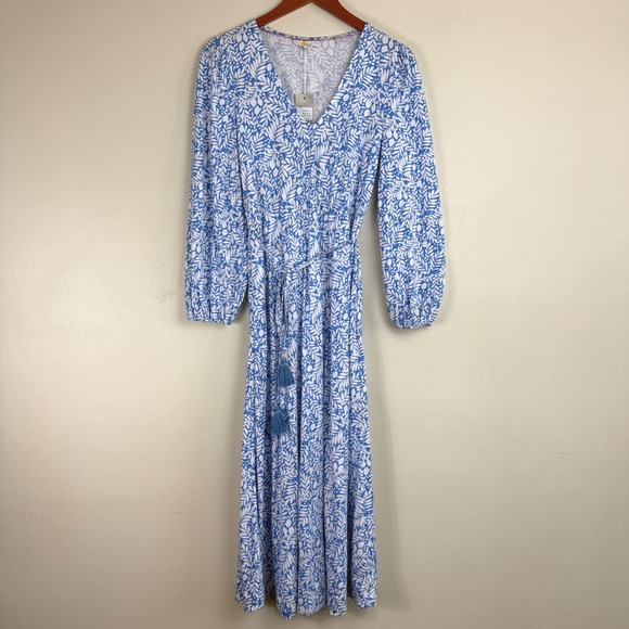 Boden Women Botanical Leaf Print Tassel Belt Maxi Dress Size US 2P Lightweight - Picture 2 of 13